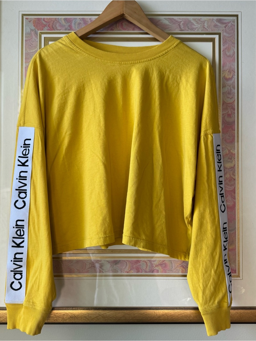 Calvin Klein Bright Yellow Logo-Trim Cropped Long Sleeve Shirt